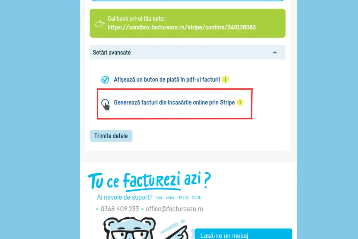 integrare facturi online Stripe