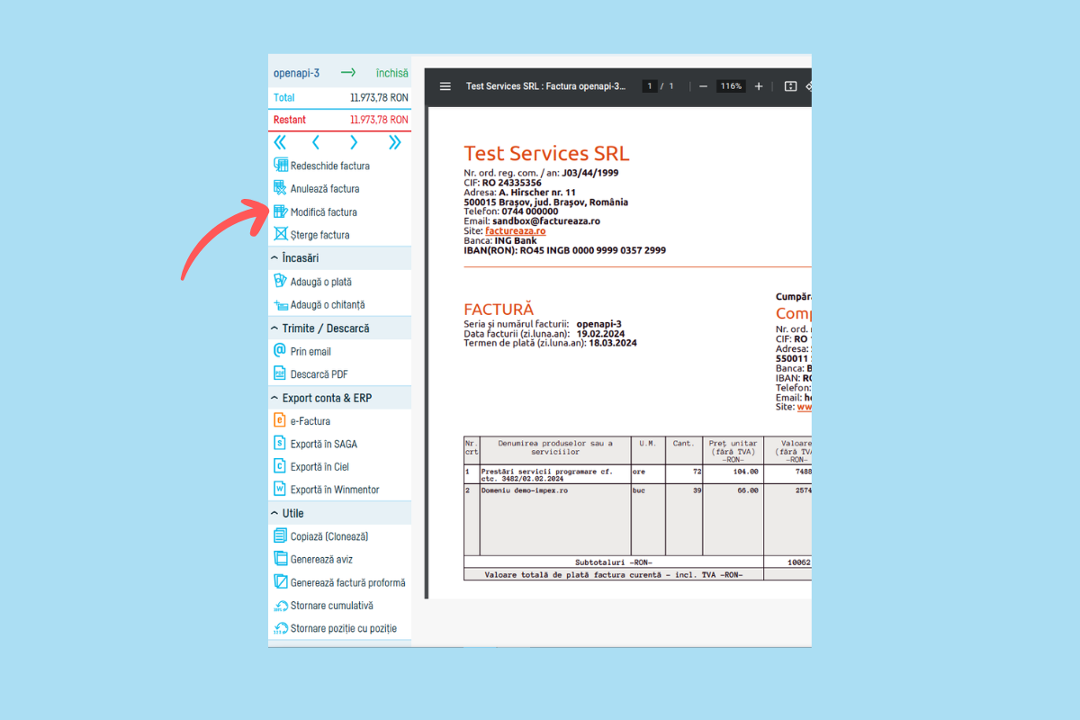 Cum modific o factură - pasul 4