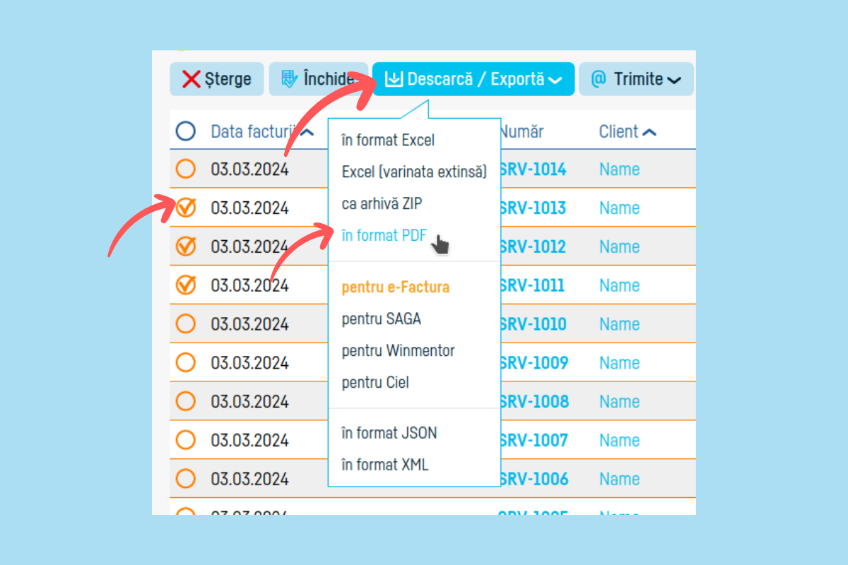 Cum export mai multe facturi odată - pasul 3