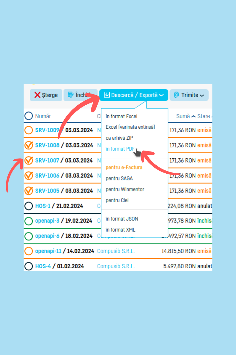 Cum export mai multe facturi odată - pasul 3