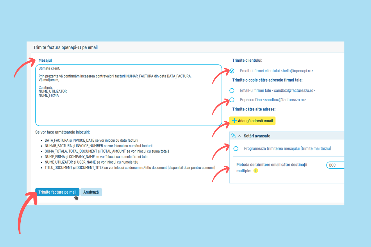 Cum trimit o factură pe e-mail direct din aplicație - pasul 6