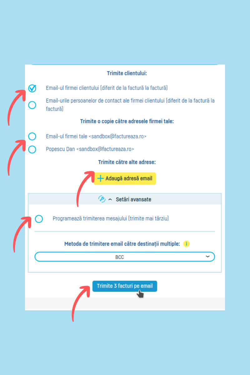 Cum trimit mai multe facturi pe e-mail din aplicatie - pasul 5