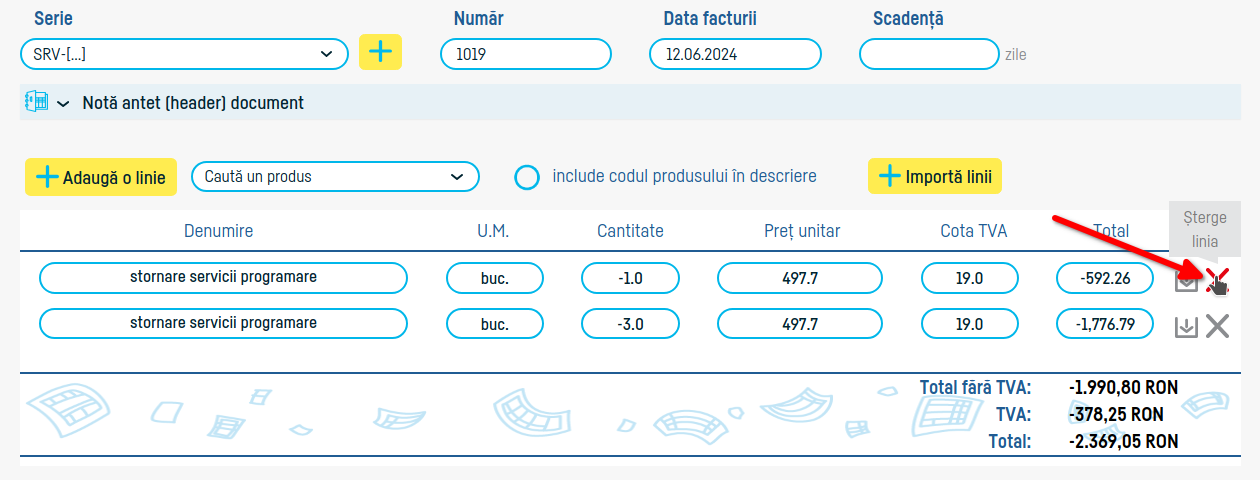 Cum emit o factură de stornare - pasul 6