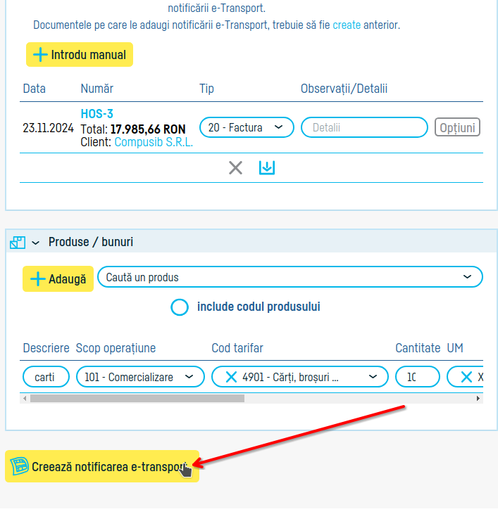 Cum transmiți notificarea e-Transport - pasul 9