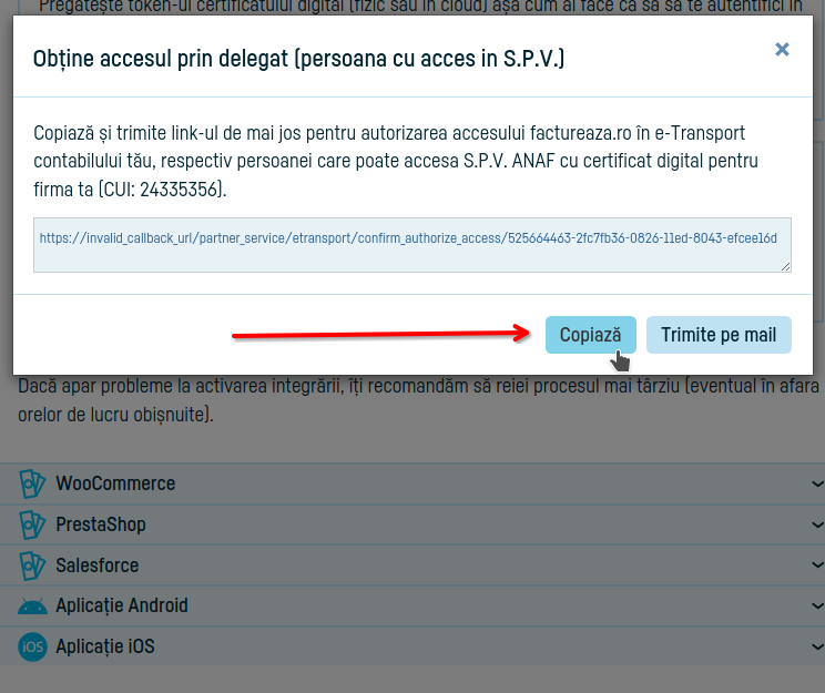 Cum activezi integrarea automată cu e-Transport - pasul 5