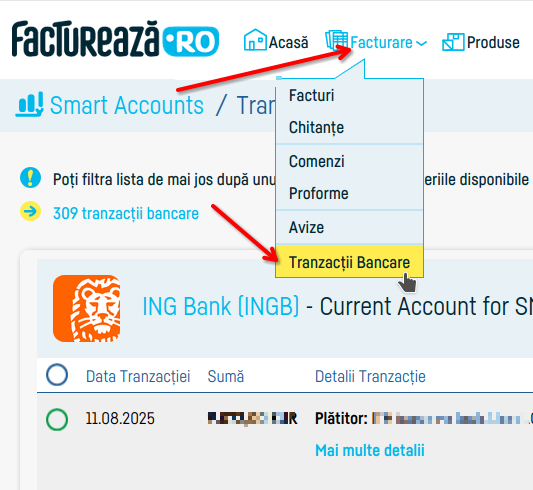 Asocierea automată a tranzacțiilor bancare cu facturile - pasul 1
