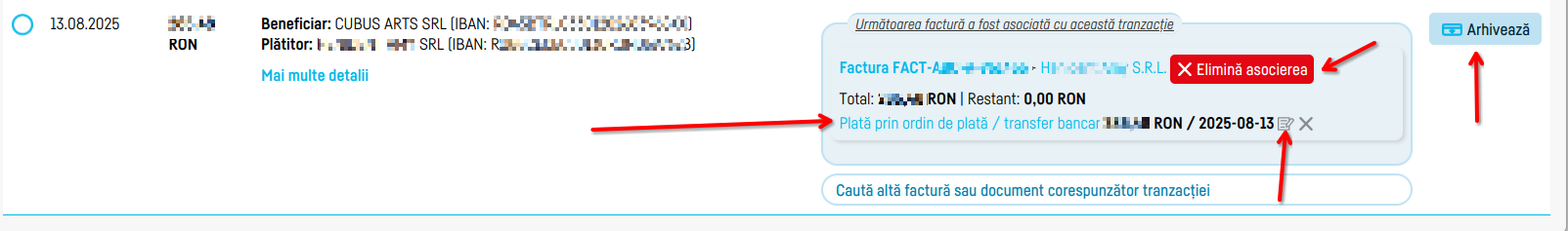Asocierea automată a tranzacțiilor bancare cu facturile - pasul 6