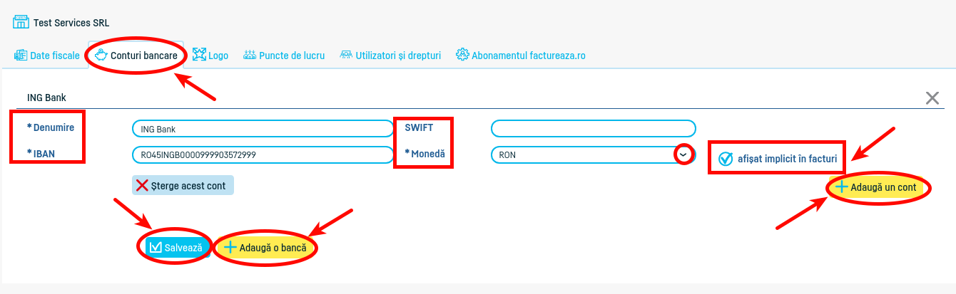 Cum adaug conturi bancare? - pasul 2