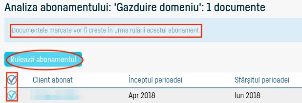 Emiterea automată de facturi la rularea abonamentelor - pasul 2