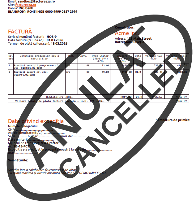 Cum anulez o factură? - pasul 4