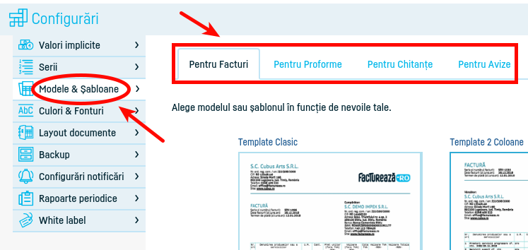 Cum setez un șablon implicit pentru facturi? - pasul 2