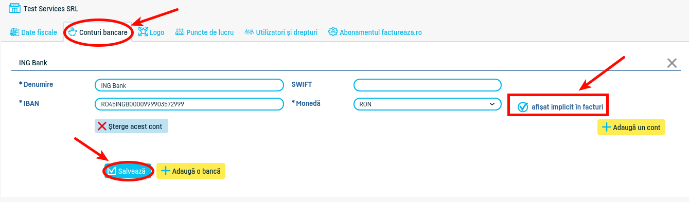 Cum selectez contul bancar pe factură? - pasul 2