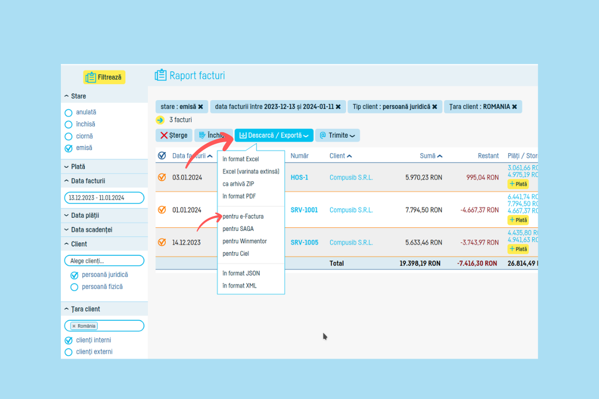 Cum descarc mai multe facturi? - pasul 4