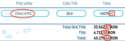 Modalitate de rotunjire la calculul totalului fără TVA - pasul 2