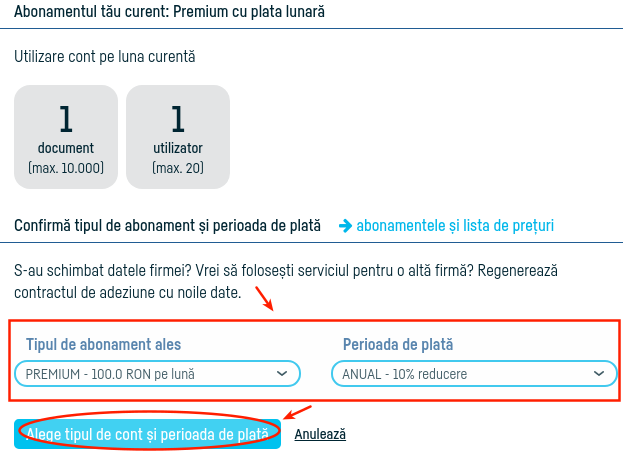 Actualizarea datelor firmei mele  în contract - pasul 3