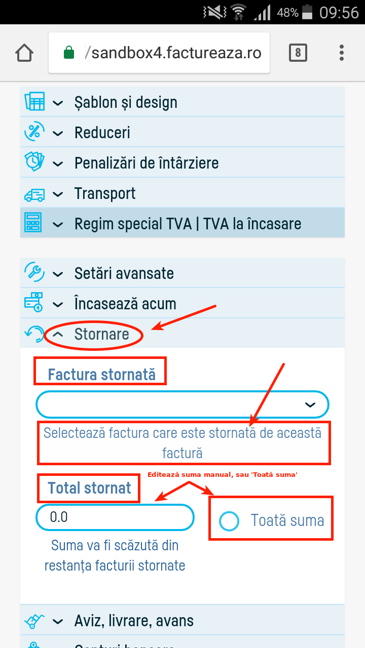 Cum stornez o factură? - pasul 3