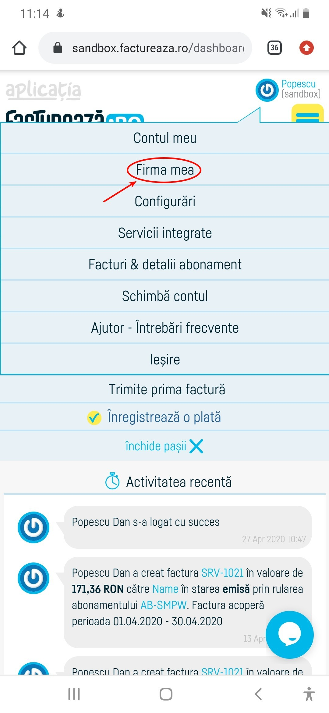 Cum îmi închid contul la factureaza.ro? - pasul 1