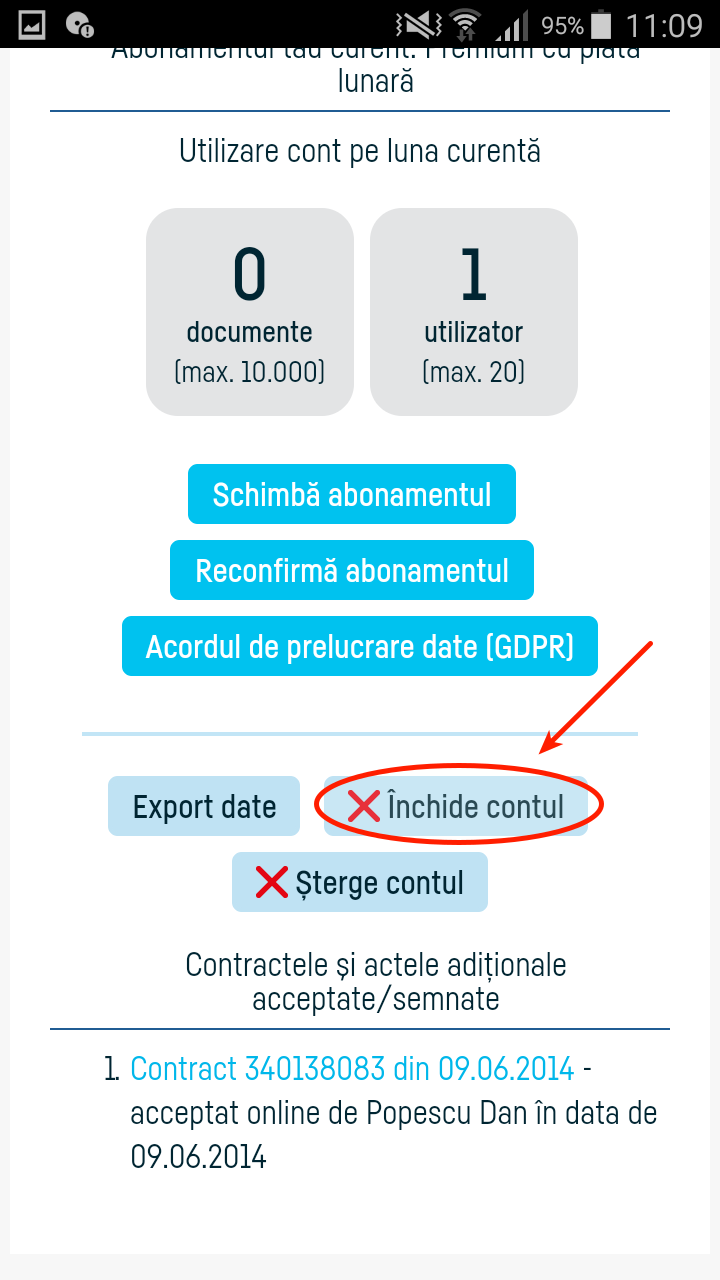 Cum îmi închid contul la factureaza.ro? - pasul 3