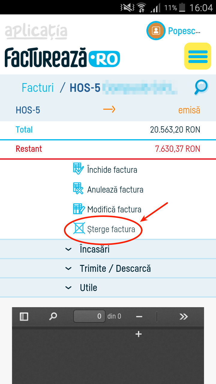 Cum șterg o factură? - pasul 3