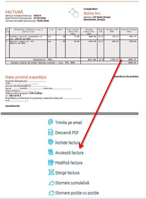 Cum anulez o factură? - pasul 4