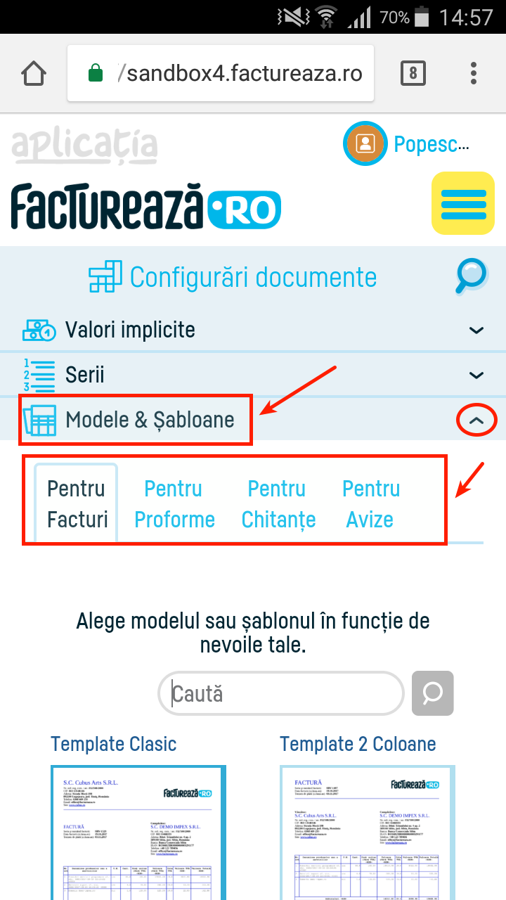 Cum setez un șablon implicit pentru facturi? - pasul 2