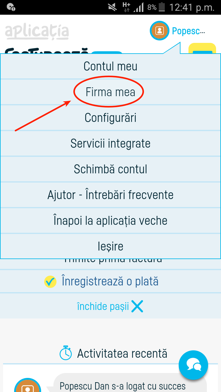 Cum activez opțiunea 'Plată TVA la încasare'? - pasul 1