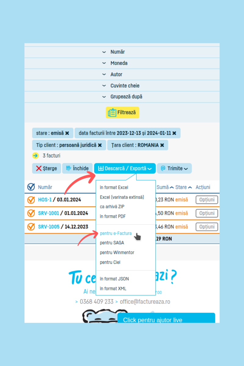 Cum descarc mai multe facturi? - pasul 5