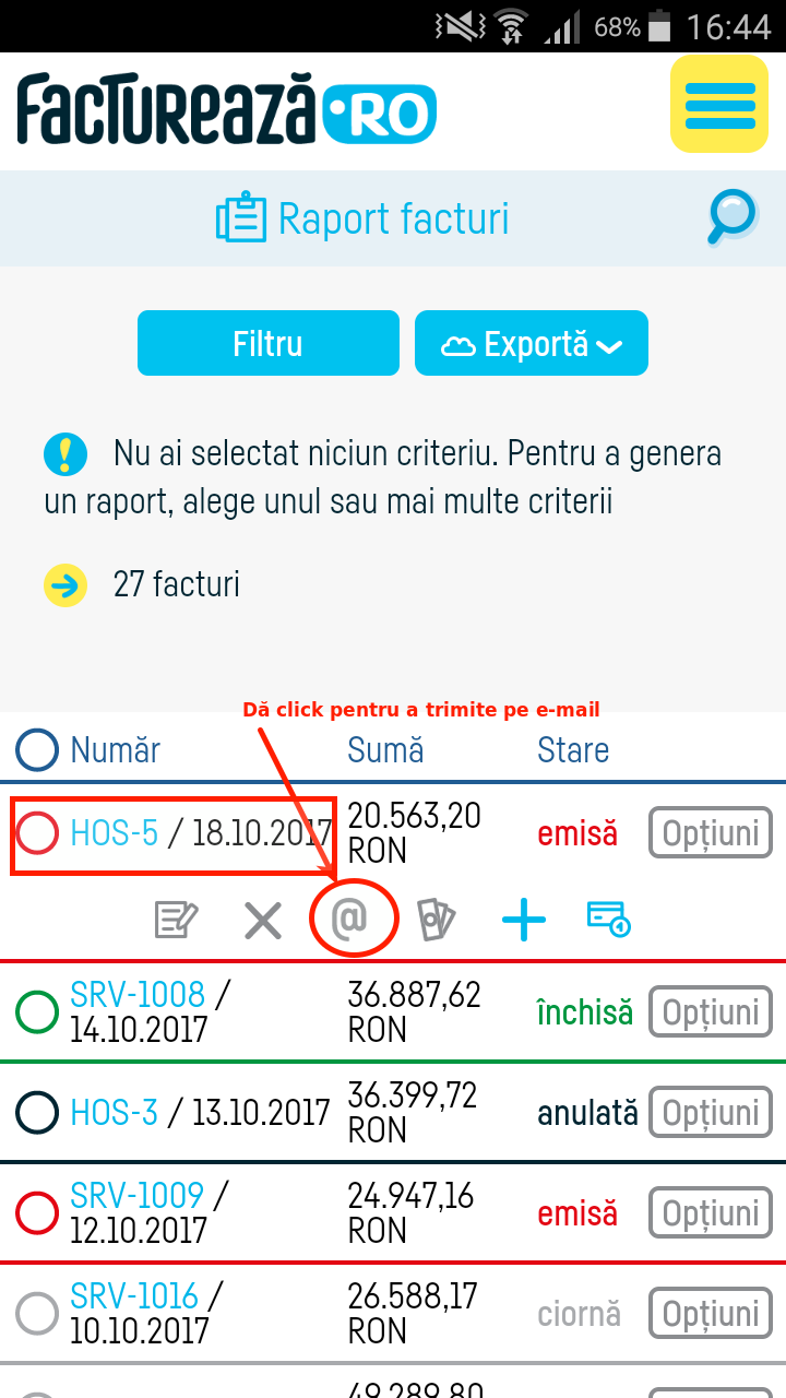 Cum trimit o factură pe email? - pasul 2