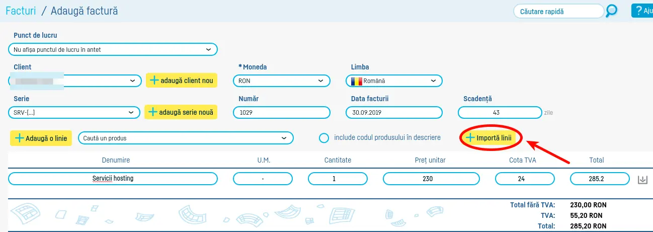 Import linii din documente în factura ta - pasul 1