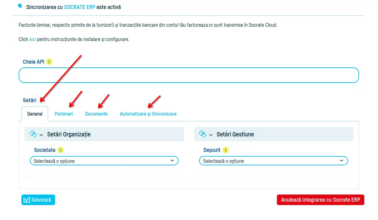 Cum activezi și configurezi integrarea cu Socrate ERP - pasul 3