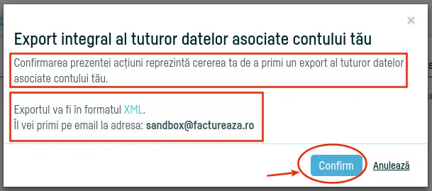 Cum pot exporta datele asociate contului meu? - pasul 5