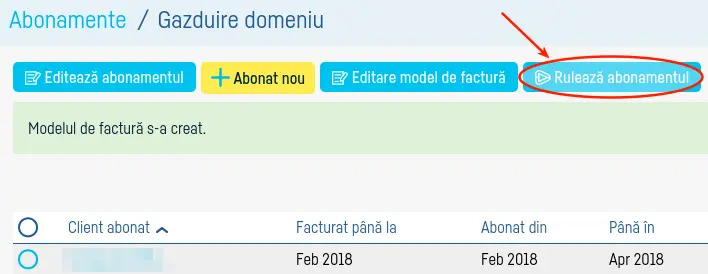 Emiterea automată de facturi la rularea abonamentelor - pasul 1