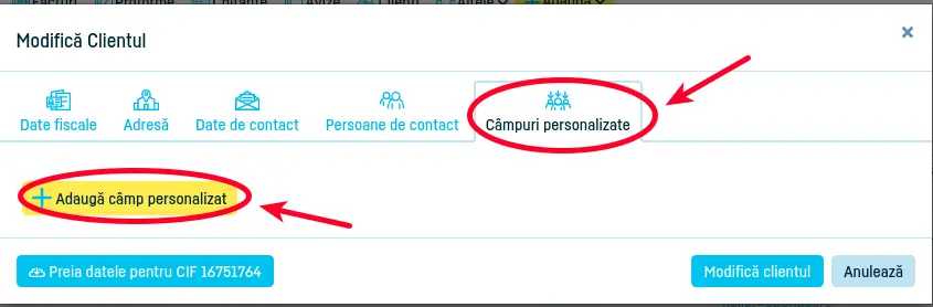 Adaugă câmp personalizat - pasul 3