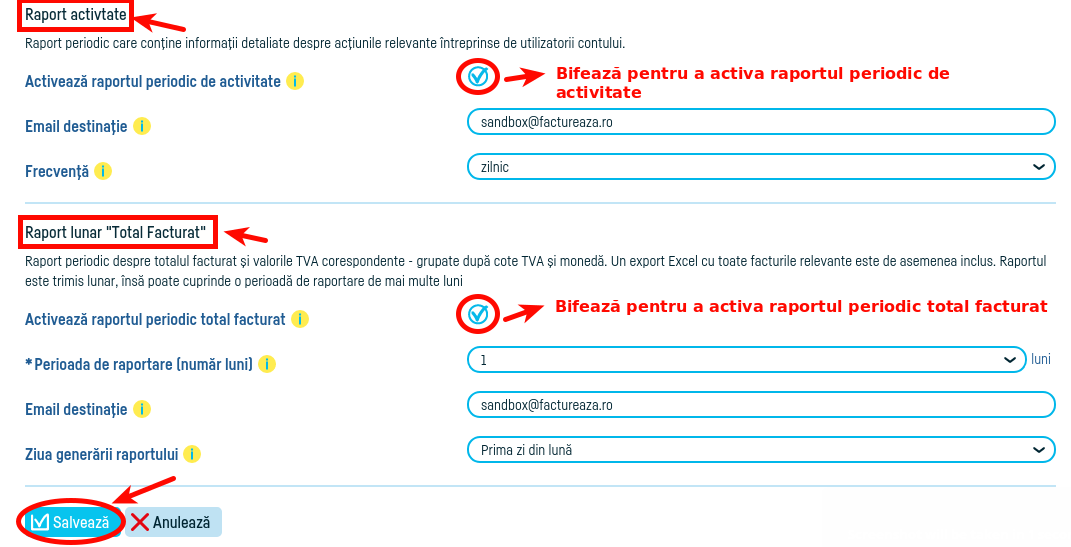 Rapoartele activitate cont şi raportul total facturat - pasul 3