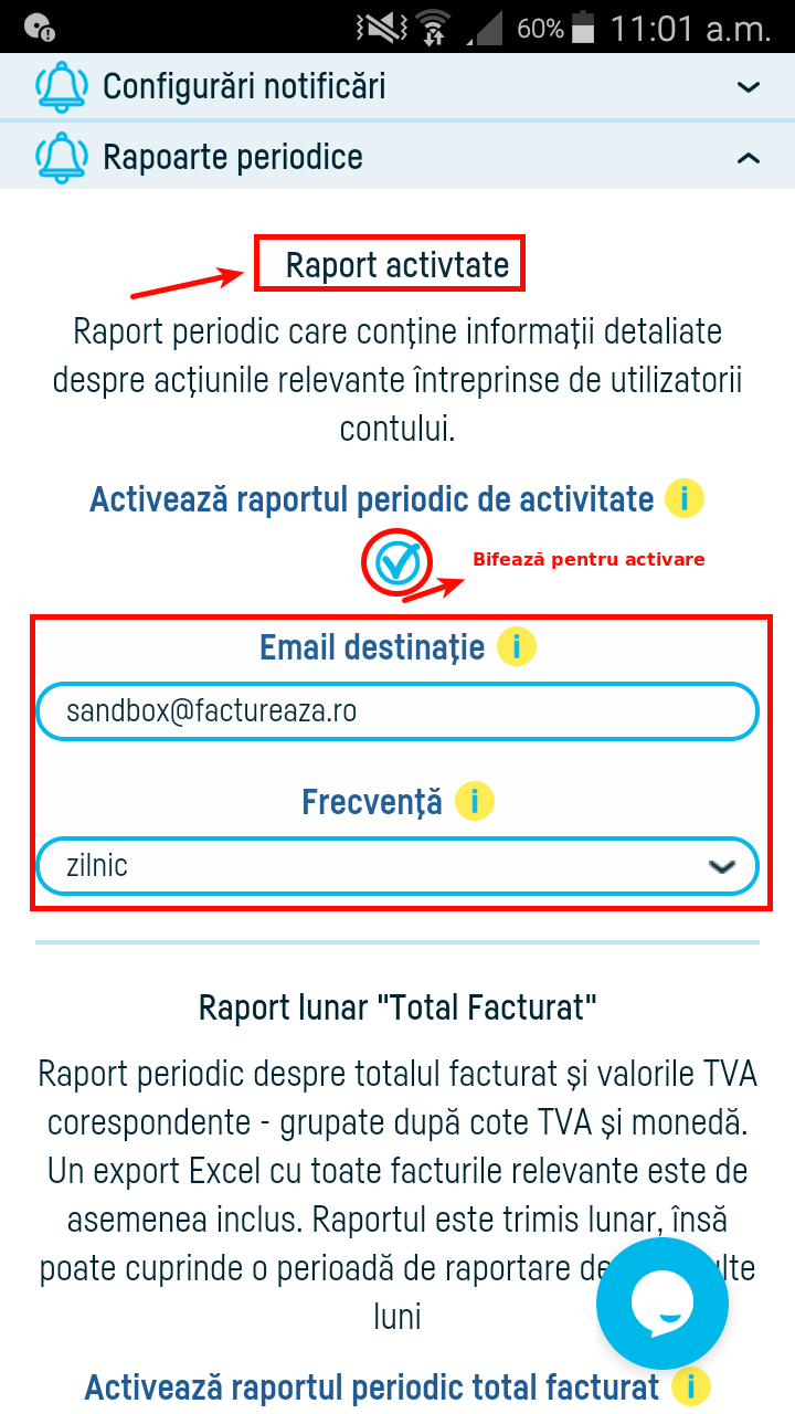 Rapoartele activitate cont şi raportul total facturat - pasul 3