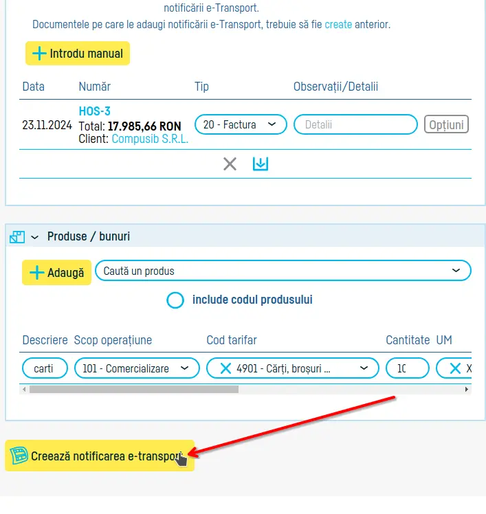 Cum transmiți notificarea e-Transport - pasul 9