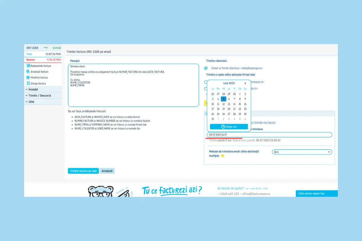 Cum programez trimiterea unei facturi pe email - pasul 6