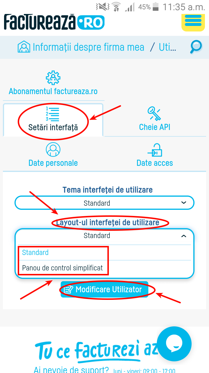 Setare layout interfață de utilizare - pasul 2