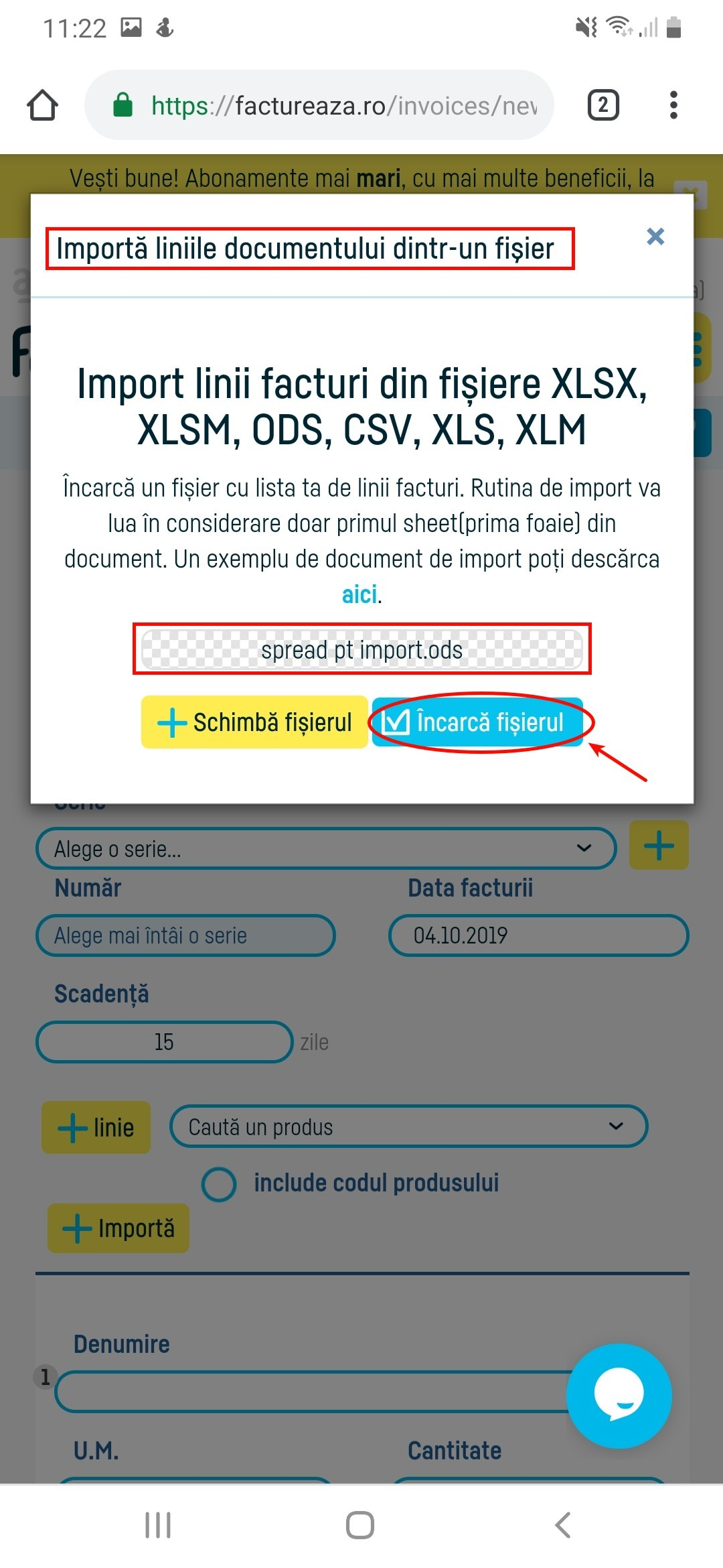 Import linii din documente în factura ta - pasul 3