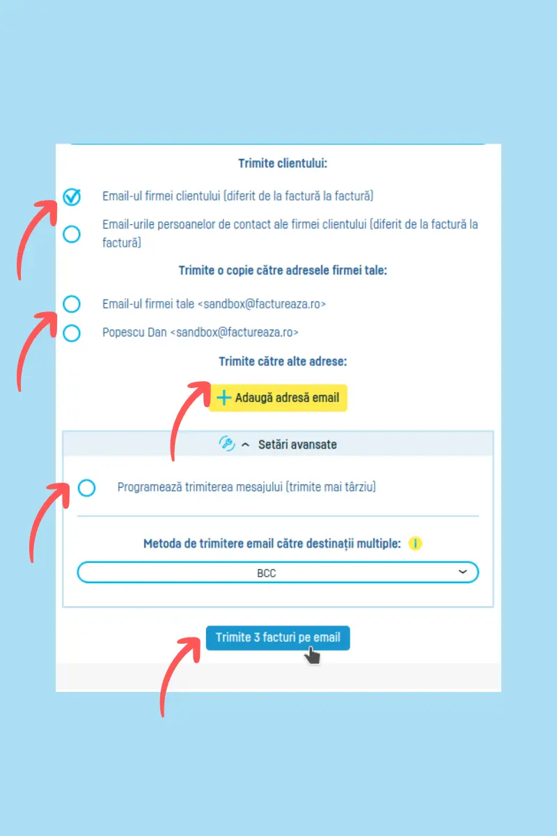 Cum trimit mai multe facturi pe e-mail din aplicatie - pasul 5
