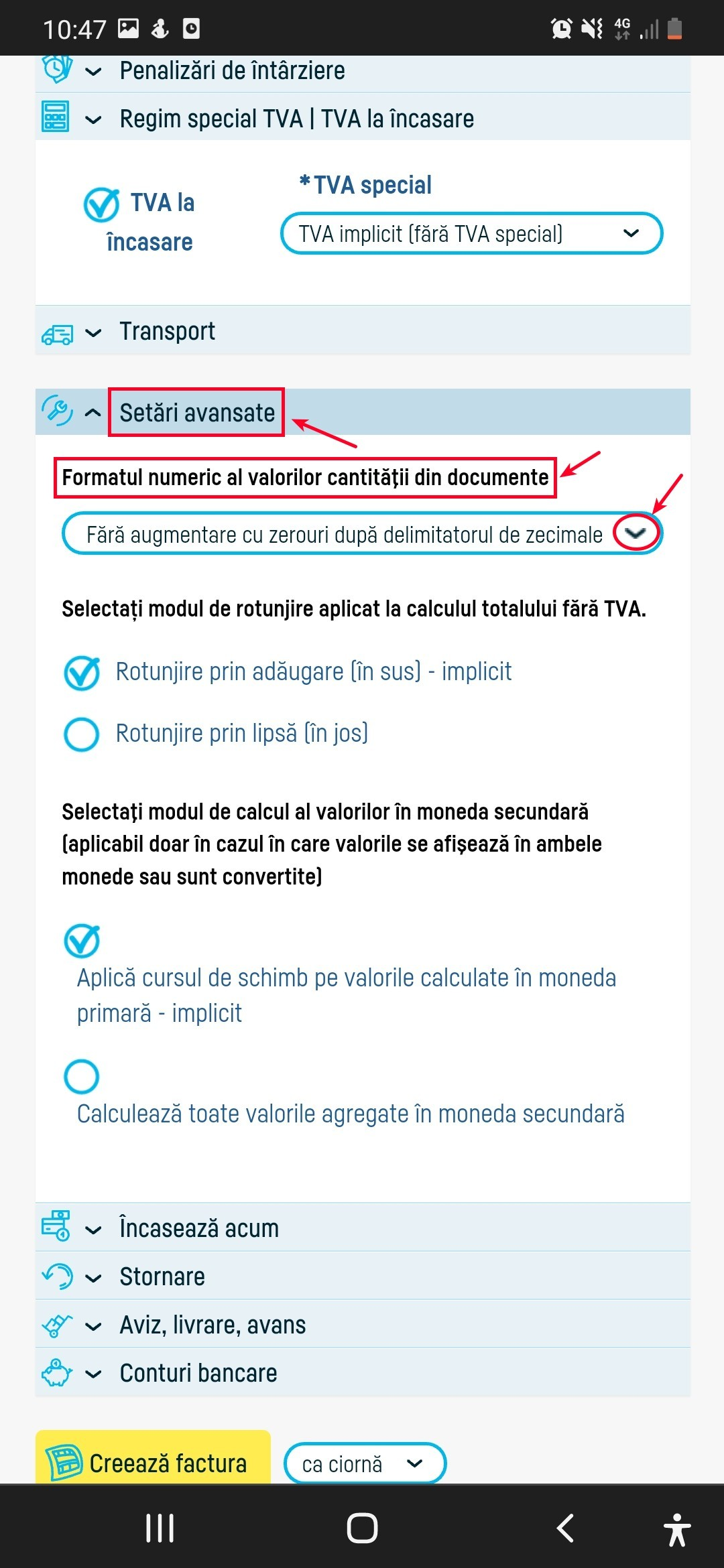 Setare directă în documente a zecimalelor cantităţii - pasul 1