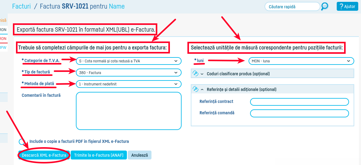 Generarea fișierelor XML(UBL) pentru e-Factura - pasul 2