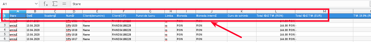 Instrucțiuni generare raport excel extins - pasul 2