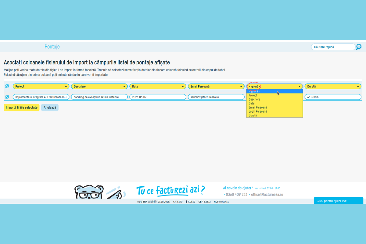 Cum generezi automat pontaje cu un import din Excel - pasul 8