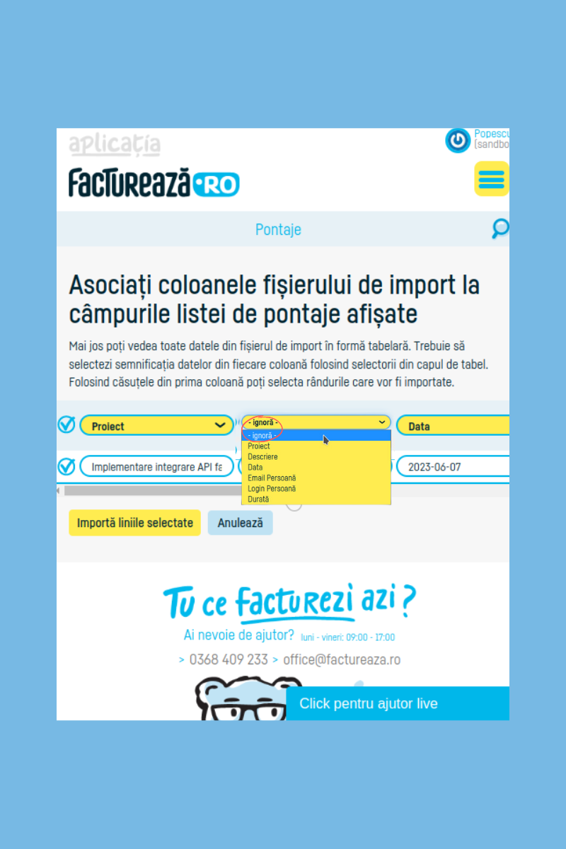 Cum generezi automat pontaje cu un import din Excel - pasul 7