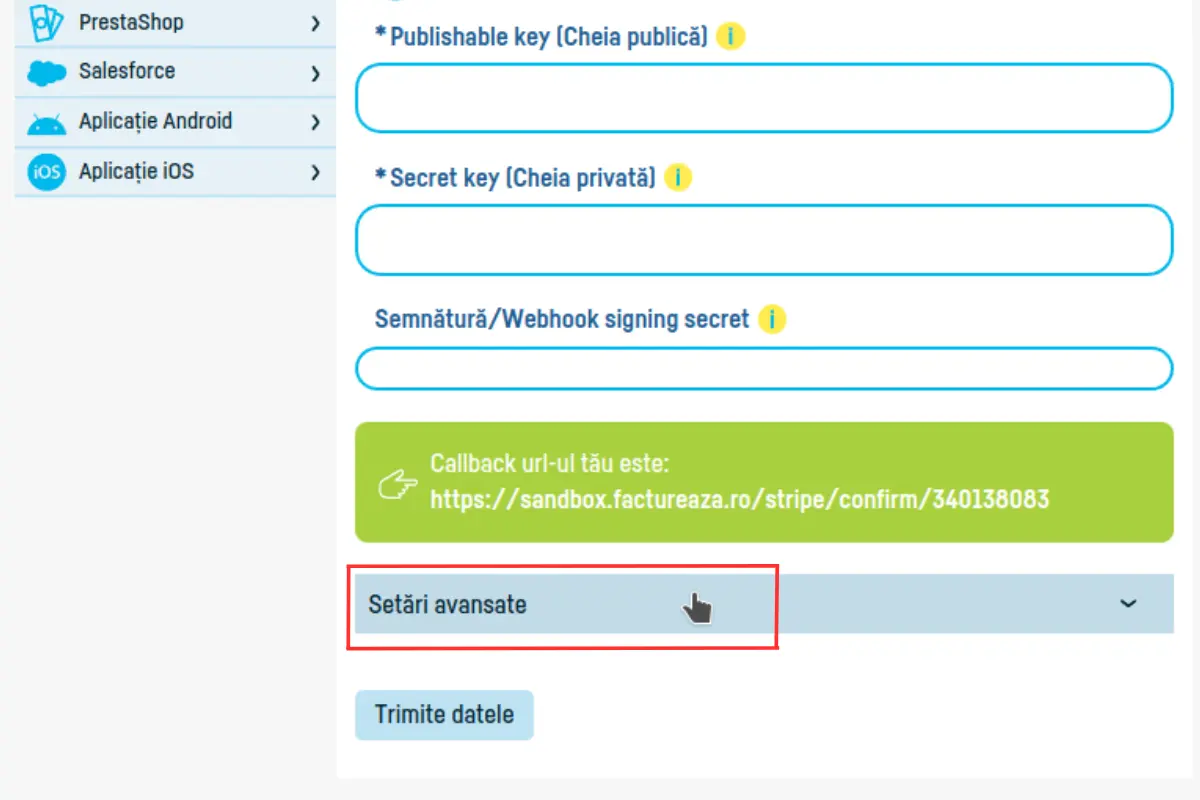 integrare facturi online Stripe