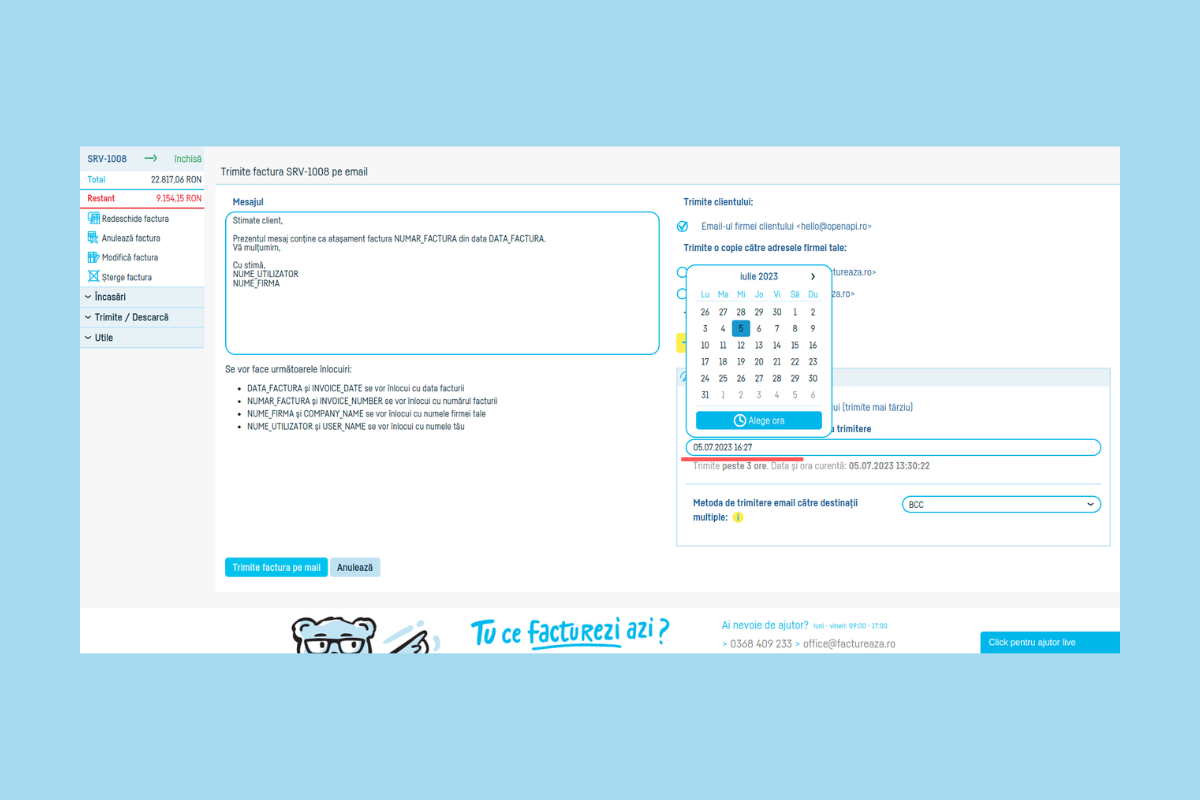 Cum programez trimiterea unei facturi pe email - pasul 6