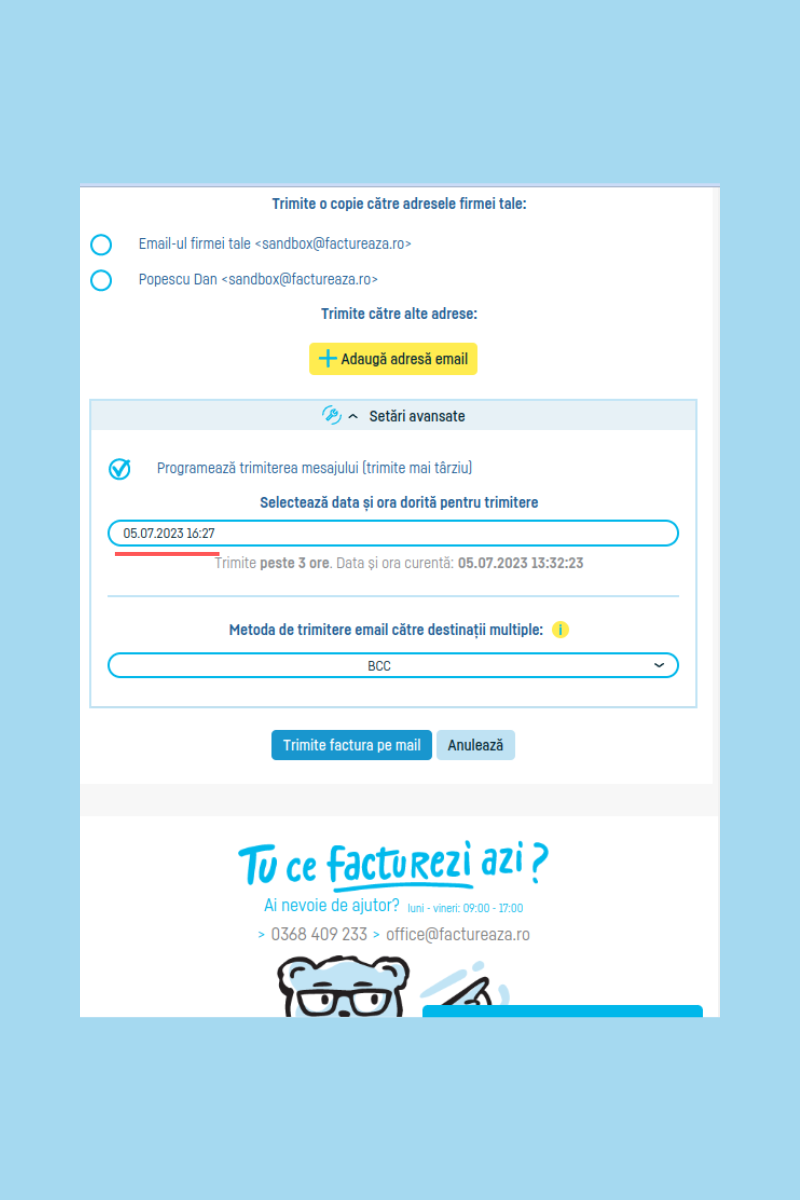 Cum programez trimiterea unei facturi pe email - pasul 6