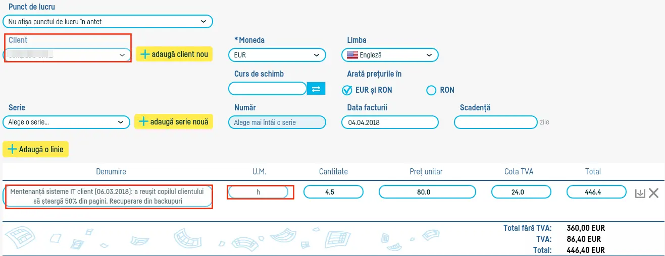 Cum emit o factură pe baza pontajului? - pasul 4