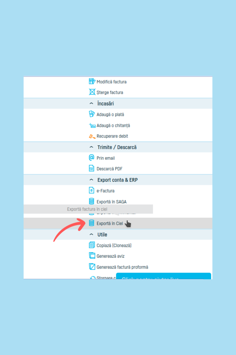 Cum export o factură în Ciel? - pasul 3